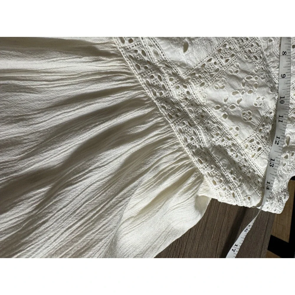 American Eagle Cream Eyelet Lace Boho Tiered Mini Dress XS Ivory Halter Festival
